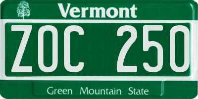VT license plate ZOC250