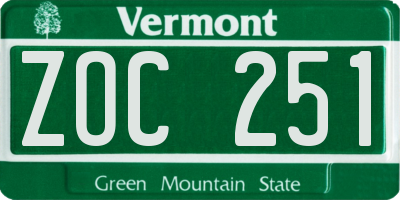 VT license plate ZOC251