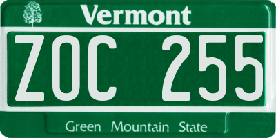 VT license plate ZOC255