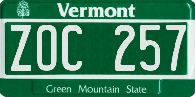 VT license plate ZOC257