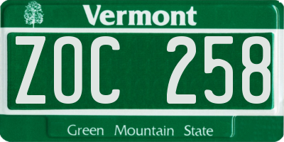VT license plate ZOC258