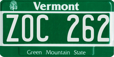VT license plate ZOC262