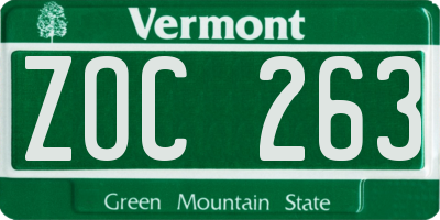 VT license plate ZOC263
