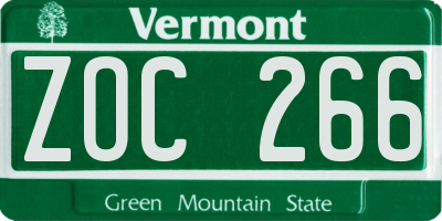 VT license plate ZOC266
