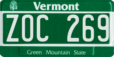 VT license plate ZOC269