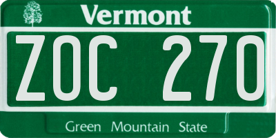 VT license plate ZOC270