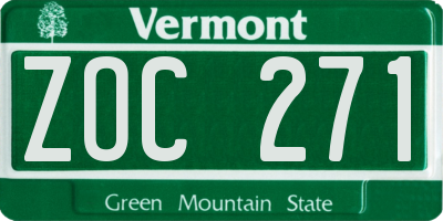 VT license plate ZOC271