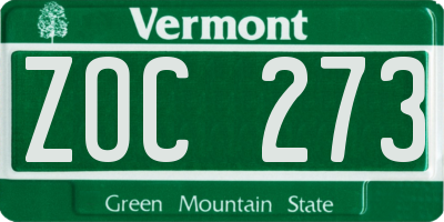 VT license plate ZOC273