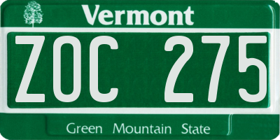 VT license plate ZOC275