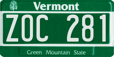 VT license plate ZOC281