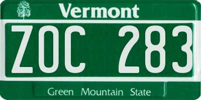 VT license plate ZOC283
