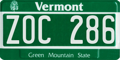 VT license plate ZOC286