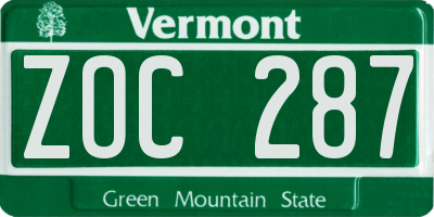VT license plate ZOC287