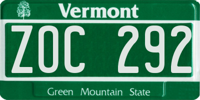 VT license plate ZOC292