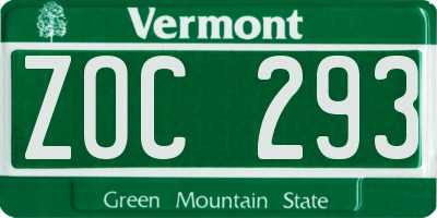 VT license plate ZOC293