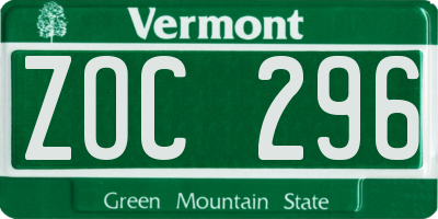 VT license plate ZOC296