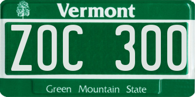 VT license plate ZOC300