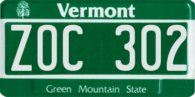 VT license plate ZOC302