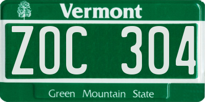 VT license plate ZOC304