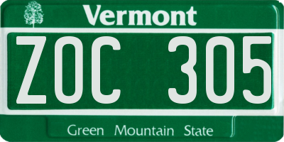 VT license plate ZOC305