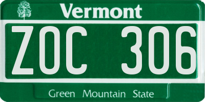 VT license plate ZOC306