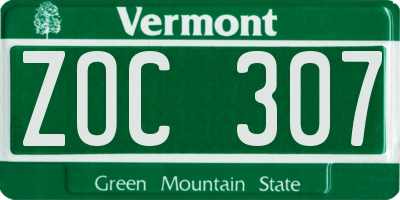 VT license plate ZOC307