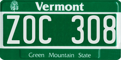 VT license plate ZOC308