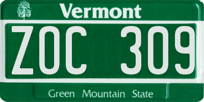 VT license plate ZOC309