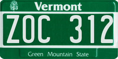 VT license plate ZOC312