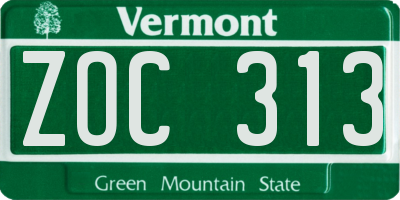 VT license plate ZOC313