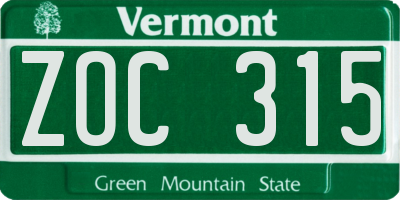 VT license plate ZOC315