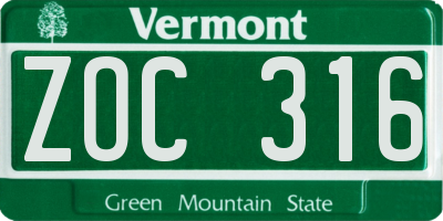 VT license plate ZOC316