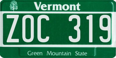 VT license plate ZOC319