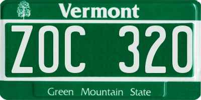 VT license plate ZOC320