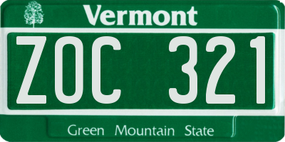 VT license plate ZOC321