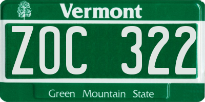 VT license plate ZOC322