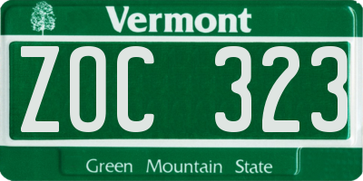 VT license plate ZOC323