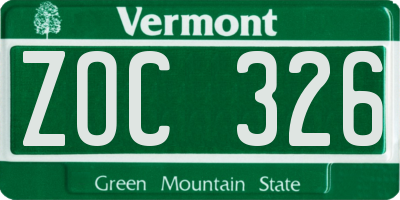 VT license plate ZOC326