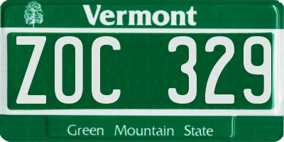 VT license plate ZOC329