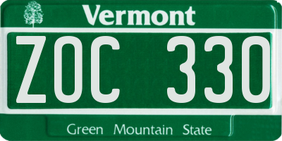 VT license plate ZOC330
