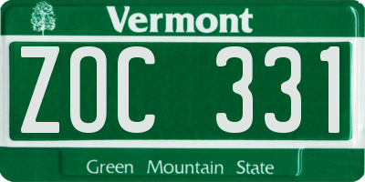 VT license plate ZOC331