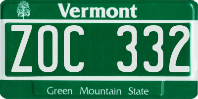 VT license plate ZOC332