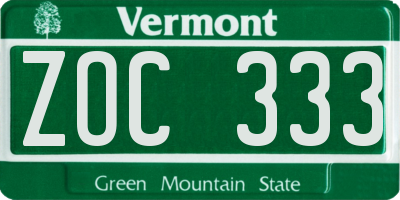 VT license plate ZOC333