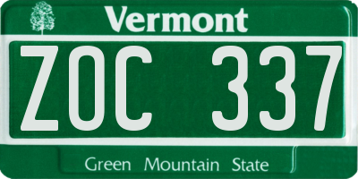 VT license plate ZOC337