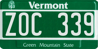 VT license plate ZOC339