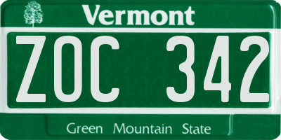 VT license plate ZOC342