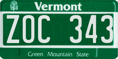 VT license plate ZOC343
