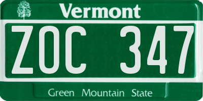 VT license plate ZOC347
