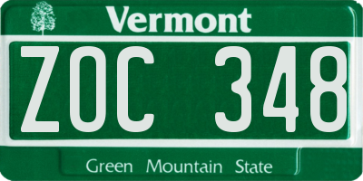 VT license plate ZOC348