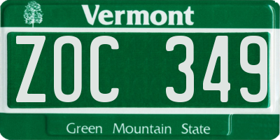VT license plate ZOC349